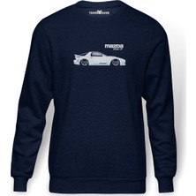 Tshirthane Bodykit Rx7 Baskılı İndigo Mavi Lacivert Erkek Örme Sweatshirt Uzun kol