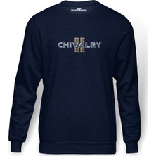 Tshirthane Chivalry Logo S Baskılı İndigo Mavi Lacivert Erkek Örme Sweatshirt Uzun kol