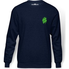Tshirthane Billie Eilish Logosu Blosh Baskılı İndigo Mavi Lacivert Erkek Örme Sweatshirt Uzun kol