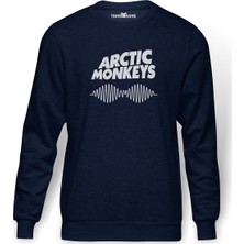 Tshirthane Monkeys Sheffield Suck It And See Baskılı İndigo Mavi Lacivert Erkek Örme Sweatshirt Uzun kol