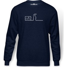 Tshirthane Meraklı Pen Home Baskılı İndigo Mavi Lacivert Erkek Örme Sweatshirt Uzun kol
