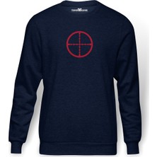 Tshirthane Snipper Target Baskılı İndigo Mavi Lacivert Erkek Örme Sweatshirt Uzun kol