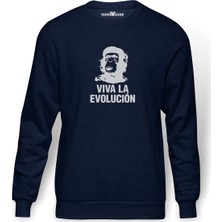 Tshirthane ViVa La Evolution Baskılı İndigo Mavi Lacivert Erkek Örme Sweatshirt Uzun kol