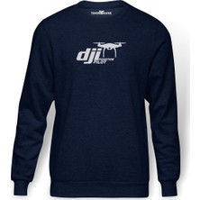 Tshirthane Dji Phantom Pilot Drone Vinyl Decal Baskılı İndigo Mavi Lacivert Erkek Örme Sweatshirt Uzun kol
