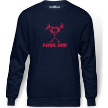 Tshirthane Pearl Jam Baskılı İndigo Mavi Lacivert Erkek Örme Sweatshirt Uzun kol