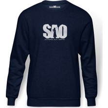 Tshirthane S A O Baskılı İndigo Mavi Lacivert Erkek Örme Sweatshirt Uzun kol