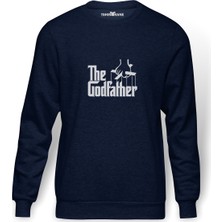 Tshirthane The Godfather Baskılı İndigo Mavi Lacivert Erkek Örme Sweatshirt Uzun kol