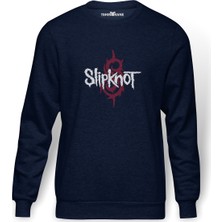 Tshirthane Slipknot Baskılı İndigo Mavi Lacivert Erkek Örme Sweatshirt Uzun kol