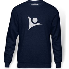 Tshirthane Tübitak Baskılı İndigo Mavi Lacivert Erkek Örme Sweatshirt Uzun kol
