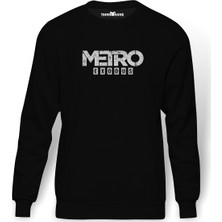 Tshirthane Metro Exodus Logo Baskılı Siyah Erkek Örme Sweatshirt Uzun kol