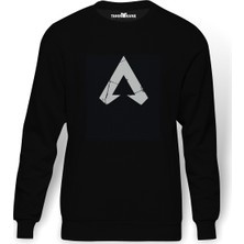 Tshirthane Apex Logo Baskılı Siyah Erkek Örme Sweatshirt Uzun kol