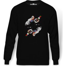 Tshirthane Dj Monkey Baskılı Siyah Erkek Örme Sweatshirt Uzun kol
