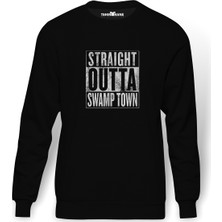 Tshirthane Pubg Straıght Outta Swamp Town Baskılı Siyah Erkek Örme Sweatshirt Uzun kol