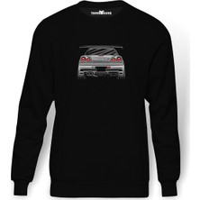 Tshirthane Nissan Skyline R 34 Baskılı Siyah Erkek Örme Sweatshirt Uzun kol