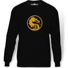 Tshirthane Mortal Kombat Baskılı Siyah Erkek Örme Sweatshirt Uzun kol