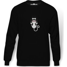 Tshirthane Cat ClipartCat Scratching Claws Vector Cat Baskılı Siyah Erkek Örme Sweatshirt Uzun kol