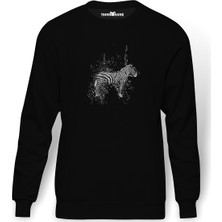 Tshirthane Zebra Baskılı Siyah Erkek Örme Sweatshirt Uzun kol