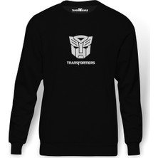 Tshirthane Transformers Baskılı Siyah Erkek Örme Sweatshirt Uzun kol