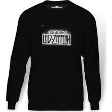 Tshirthane Led Zeppelin Baskılı Siyah Erkek Örme Sweatshirt Uzun kol