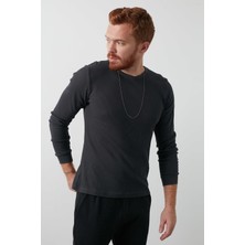 Lee Cooper Flame Erkek %100 Pamuk Bisiklet Yaka Sweatshirt Antrasit