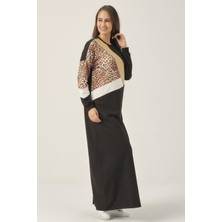 Darlin Moda Siyah Leopar Detaylı Maxi Boy Elbise DM400