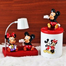 Mickey Mouse Minnie Mouse Işıklı Biblo Masa Gece Lambası Mickey Biblolu Kalemlik Hediye Seti