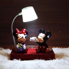 Mickey Mouse Minnie Mouse Işıklı Biblo Masa Gece Lambası Mickey Biblolu Kalemlik Hediye Seti