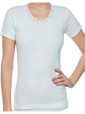 FSM1453 Kadın Pamuklu Kısa Kollu Dantellı Atlet 6'lı