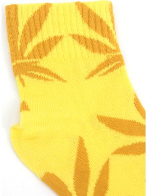Hane14 Yaprak Desenli Pamuklu Kısa Bayan Çorabı Neon Sarı Turuncu