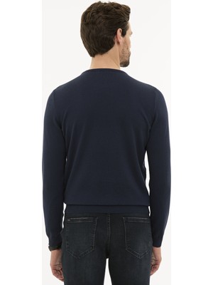 Pierre Cardin Erkek Lacivert Slim Fit Bisiklet Yaka Triko Kazak 50233717-VR033