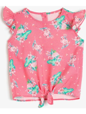 Koton Kız Çocuk Baskılı Kayik Yaka Firfirli Bluz