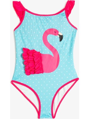 Koton Kız Çocuk Puantiyeli Mayo Flamingo Baskılı Fırfırlı
