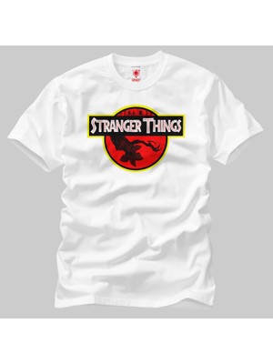 Crazy Stranger Things Jurassic Park Logo Erkek Tişört
