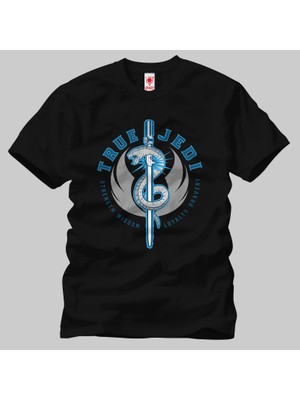 Crazy True Jedi Lightsaber Snake Graphic Erkek Tişört