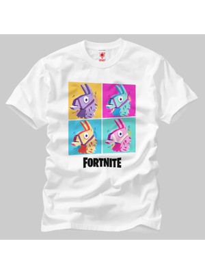 Crazy Fortnite Battle Royale Four Llamas Pop Art Erkek Tişört