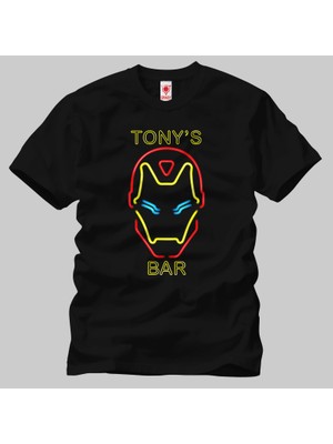 Crazy Marvel Tonys Bar Ironman Neon Face Erkek Tişört