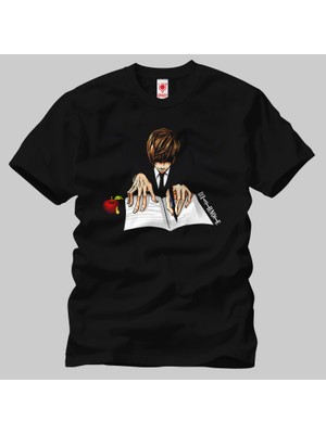 Crazy Death Note Yagami Writing With Apple Erkek Tişört