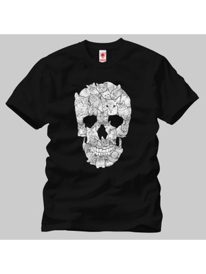 Crazy Sketchy Cat Skull Erkek Tişört