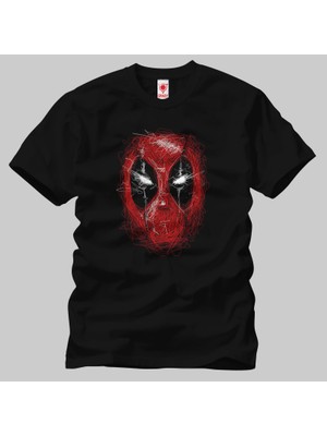 Crazy Deadpool Face Line Erkek Tişört