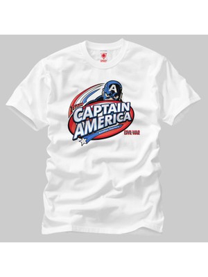 Crazy Team Captain America Cartoon Logo Erkek Tişört