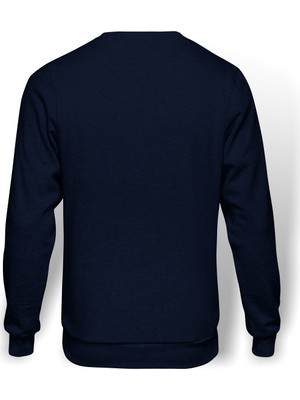 Tshirthane Basic İndigo Mavi Lacivert Erkek Örme Sweatshirt Uzun kol