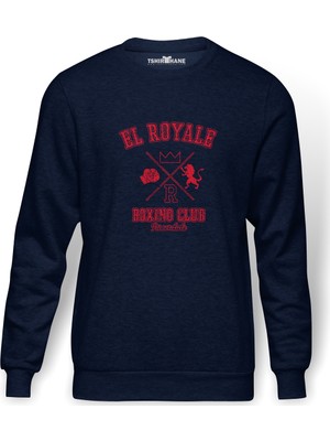 Tshirthane Riverdale El Royale Boxing Eskitme Baskılı İndigo Mavi Lacivert Erkek Örme Sweatshirt Uzun kol