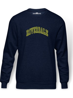 Tshirthane Riverdale Riverdale Baskılı İndigo Mavi Lacivert Erkek Örme Sweatshirt Uzun kol