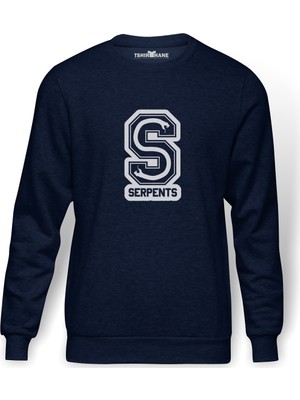 Tshirthane Riverdale Serpents Logo Baskılı İndigo Mavi Lacivert Erkek Örme Sweatshirt Uzun kol
