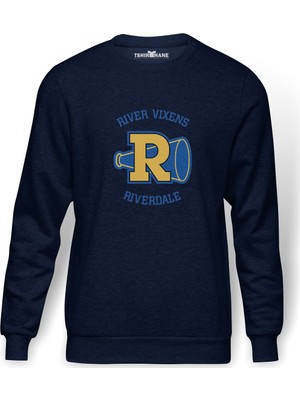 Tshirthane Riverdale Vixens Baskılı İndigo Mavi Lacivert Erkek Örme Sweatshirt Uzun kol