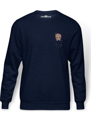 Tshirthane Groot Baby Cep Baskılı İndigo Mavi Lacivert Erkek Örme Sweatshirt Uzun kol