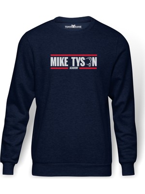 Tshirthane Mike Tyson Academy Baskılı İndigo Mavi Lacivert Erkek Örme Sweatshirt Uzun kol