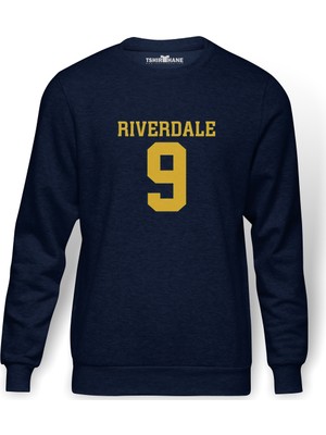 Tshirthane Riverdale 9 Baskılı İndigo Mavi Lacivert Erkek Örme Sweatshirt Uzun kol