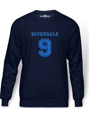 Tshirthane Riverdale 9 Baskılı İndigo Mavi Lacivert Erkek Örme Sweatshirt Uzun kol