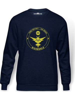 Tshirthane Riverdale Team Instinct Pokemon Go Baskılı İndigo Mavi Lacivert Erkek Örme Sweatshirt Uzun kol